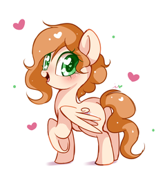 Size: 1000x1045 | Tagged: safe, artist:ipun, oc, oc only, oc:teatime, pegasus, pony, blushing, butt, female, heart, heart eyes, looking at you, mare, open mouth, plot, simple background, smiling, solo, underhoof, white background, wingding eyes