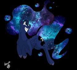 Size: 3826x3506 | Tagged: safe, artist:greyscaleart, princess luna, alicorn, pony, g4, adorkable, black background, cute, dork, female, galaxy mane, grin, high res, lunabetes, mare, simple background, smiling, solo