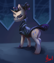 Size: 3305x3833 | Tagged: safe, artist:alumx, rarity, pony, unicorn, g4, the cutie re-mark, alternate hairstyle, alternate timeline, butt, clothes, female, high res, mare, night maid rarity, nightmare takeover timeline, plot, solo