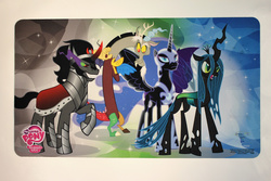 Size: 2048x1365 | Tagged: safe, discord, king sombra, nightmare moon, queen chrysalis, g4, enterplay, playmat
