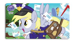 Size: 1008x569 | Tagged: dead source, safe, enterplay, derpy hooves, pegasus, pony, g4, ccg, female, food, letter, mailbag, mailbox, mailmare, mare, muffin, playmat, stamp