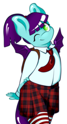 Size: 950x1753 | Tagged: safe, artist:lucky-jacky, oc, oc only, oc:high pitch, bat pony, anthro, clothes, commission, female, filly, school uniform, schoolgirl, solo