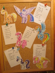 Size: 3456x4608 | Tagged: artist needed, safe, applejack, fluttershy, pinkie pie, rainbow dash, rarity, twilight sparkle, alicorn, pony, g4, drawing, female, mare, polish, schedule, twilight sparkle (alicorn)