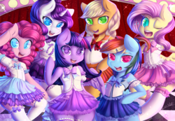 Size: 3200x2217 | Tagged: dead source, safe, artist:zodiacnicola, applejack, fluttershy, pinkie pie, rainbow dash, rarity, twilight sparkle, semi-anthro, g4, clothes, high res, mane six, twilight sparkle (alicorn)