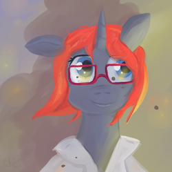 Size: 600x598 | Tagged: safe, artist:raddjuret, oc, oc only, fallout equestria, fallout equestria: the fossil, clothes, glasses, lab coat, solo