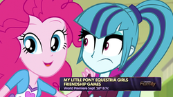 Size: 640x360 | Tagged: safe, artist:breezyblueyt, edit, screencap, pinkie pie, sonata dusk, equestria girls, g4, my little pony equestria girls: friendship games, my little pony equestria girls: rainbow rocks, discovery family logo, discussion in the comments, fake screencap