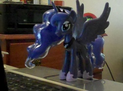 Size: 970x720 | Tagged: safe, princess luna, alicorn, pony, g4, computer, funko, irl, laptop computer, photo, solo, toy, vinyl collectible