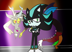 Size: 1978x1419 | Tagged: safe, artist:theshinywriter, discord, g4, crossover, mephiles the dark, sonic the hedgehog, sonic the hedgehog (series)