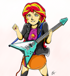 Size: 1220x1340 | Tagged: safe, artist:crescendolls187, edit, sunset shimmer, equestria girls, g4, female, flying v, guitar, solo