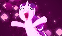 Size: 3394x2000 | Tagged: safe, artist:slb94, starlight glimmer, pony, unicorn, g4, cheering, cute, eyes closed, female, glimmerbetes, happy, high res, mare, open mouth, smiling, solo, wallpaper