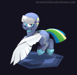 Size: 543x533 | Tagged: safe, artist:chronotrickle, rainbow dash, pegasus, pony, g4, the cutie re-mark, 3d, alternate timeline, animated, apocalypse dash, butt, clothes, crystal war timeline, female, flight suit, flying, helmet, mare, plot, solo, turnaround