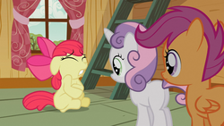 Size: 1366x768 | Tagged: safe, screencap, apple bloom, scootaloo, sweetie belle, family appreciation day, g4, cutie mark crusaders