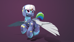 Size: 1920x1080 | Tagged: safe, artist:chronotrickle, rainbow dash, g4, the cutie re-mark, 3d, alternate timeline, amputee, apocalypse dash, augmented, clothes, crystal war timeline, female, flight suit, helmet, prosthetic limb, prosthetic wing, prosthetics, solo