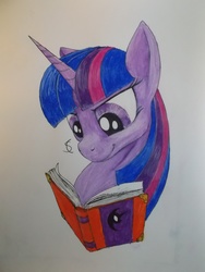 Size: 3216x4288 | Tagged: safe, artist:scribblepwn3, twilight sparkle, alicorn, pony, g4, book, bookhorse, female, pen drawing, portrait, solo, traditional art, twilight sparkle (alicorn), watercolor painting