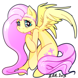 Size: 2100x2100 | Tagged: safe, artist:deadlionofinsanity, fluttershy, g4, female, high res, looking at you, shy, simple background, sitting, solo, spread wings, transparent background