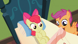 Size: 1366x768 | Tagged: safe, screencap, apple bloom, scootaloo, family appreciation day, g4, out of context