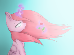 Size: 2024x1500 | Tagged: safe, artist:lunicmlp, oc, oc only, oc:cream, alicorn, pony, alicorn oc, crying, ear fluff, flower, horn, not pinkie pie, rose, wings
