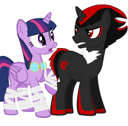 Size: 1704x1680 | Tagged: safe, artist:amelia-bases, artist:icefir, twilight sparkle, alicorn, pony, g4, bandage, edgy, female, goggles, male, mare, ponified, shadow the hedgehog, shadtwi, sonic boom, sonic the hedgehog, sonic the hedgehog (series), twilight sparkle (alicorn)