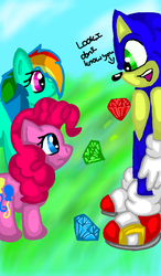 Size: 600x1024 | Tagged: safe, artist:tiamayrose, pinkie pie, rainbow dash, g4, chaos emerald, crossover, fanfic, male, sonic the hedgehog, sonic the hedgehog (series)