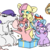Size: 1000x1000 | Tagged: dead source, safe, artist:nobody, applejack, fluttershy, pinkie pie, rainbow dash, rarity, twilight sparkle, mouse, rat, g4, and then there's rarity, confetti, featured image, hat, mane six, mousified, one of these things is not like the others, party, party hat, present, rarity is not amused, ratity, simple background, sketch, species swap, twimouse, unamused, white background