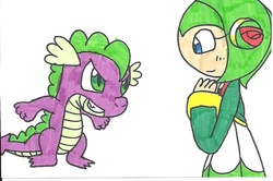 Size: 894x595 | Tagged: safe, artist:cmara, spike, dragon, g4, cosmo the seedrian, crossover, sonic the hedgehog (series), sonic x, traditional art