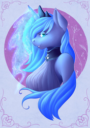 Size: 1024x1448 | Tagged: safe, artist:dunnowhattowrite, princess luna, anthro, g4, female, looking at you, magic, solo