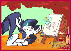 Size: 420x300 | Tagged: safe, artist:crackiepipe, part of a set, applejack, rarity, g4, animated, drawing, female, megaphone