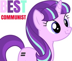 Size: 969x824 | Tagged: safe, artist:slb94, starlight glimmer, pony, unicorn, g4, the cutie map, best pony, caption, communism, cute, equal cutie mark, equality, female, glimmerbetes, image macro, mare, meme, politics in the comments, simple background, smiling, stalin glimmer, text, vector, when she smiles, white background
