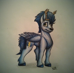 Size: 2435x2398 | Tagged: safe, artist:lupiarts, part of a set, soarin', deer, pony, reindeer, g4, advent calendar, antlers, backwards cutie mark, clothes, costume, cute, high res, male, reindeer antlers, smiling, soarinbetes, solo, traditional art