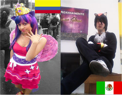 Size: 1024x793 | Tagged: safe, artist:angie burgos, artist:brandonale, twilight sparkle, human, g4, clothes, colombia, cosplay, costume, crossover, flag, irl, irl human, male, mexico, photo, shadow the hedgehog, sonic the hedgehog (series), twilight sparkle (alicorn)