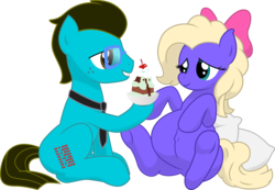 Size: 6293x4355 | Tagged: safe, artist:xniclord789x, oc, oc only, oc:refund check, oc:ruby shears, absurd resolution, belly, couple, cravings, female, food, husband and wife, ice cream, male, pregnancy cravings, pregnant, shipping, simple background, sundae, transparent background, underhoof