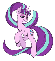 Size: 1092x1200 | Tagged: dead source, safe, artist:reiduran, starlight glimmer, g4, alternate hairstyle, female, floating, grin, lidded eyes, s5 starlight, simple background, smiling, smug, solo