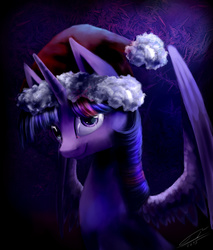 Size: 1700x2000 | Tagged: safe, artist:yummiestseven65, twilight sparkle, alicorn, pony, g4, female, hat, looking at you, mare, santa hat, solo, spread wings, twilight sparkle (alicorn)