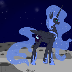 Size: 1000x1000 | Tagged: safe, artist:kittyisawolf, nightmare moon, g4, female, looking at you, moon, solo