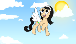 Size: 3725x2150 | Tagged: safe, artist:baratus93, oc, oc only, oc:sky weaver, cloud, cute, flying, high res, sky, smiling, sun