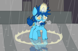 Size: 1920x1250 | Tagged: safe, artist:baratus93, oc, oc only, oc:royal blue, pony, unicorn, angry, aura, magic, rain