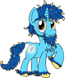 Size: 1105x1327 | Tagged: safe, artist:baratus93, oc, oc only, oc:royal blue, classical unicorn, pony, unicorn, horn, leonine tail, rainbow power, rainbow power-ified, simple background, solo, transparent background, unshorn fetlocks