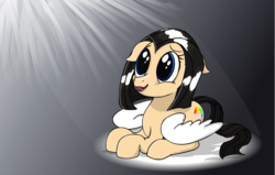 Size: 2200x1400 | Tagged: safe, artist:baratus93, oc, oc only, oc:sky weaver, pegasus, pony, cute, floppy ears, light beams, solo, spotlight