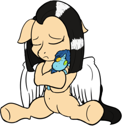 Size: 749x772 | Tagged: safe, artist:baratus93, oc, oc only, oc:sky weaver, pegasus, pony, belly button, doll, sad, simple background, toy, transparent background
