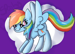Size: 1024x743 | Tagged: safe, artist:spooky-kitteh, rainbow dash, g4, cloud, female, solo