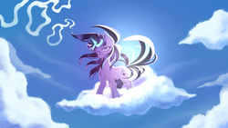Size: 4000x2250 | Tagged: safe, artist:kaikoinu, starlight glimmer, pony, unicorn, g4, the cutie re-mark, cloud, day, female, glowing, glowing horn, horn, looking at you, magic, mare, on a cloud, pixiv, s5 starlight, sky, solo, standing on a cloud