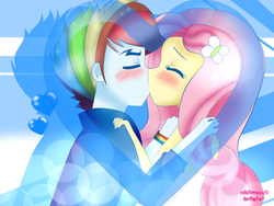 Size: 3264x2448 | Tagged: safe, artist:misticalalicorn, artist:rainicornmagic, fluttershy, rainbow dash, human, equestria girls, g4, duo, equestria guys, female, half r63 shipping, high res, kiss on the lips, kissing, male, rainbow blitz, rule 63, ship:flutterblitz, shipping, straight