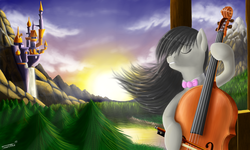 Size: 2200x1320 | Tagged: safe, artist:sa1ntmax, octavia melody, pony, g4, bowtie, canterlot castle, cello, female, musical instrument, solo