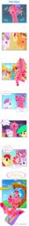 Size: 1000x7598 | Tagged: safe, artist:halem1991, apple bloom, scootaloo, sweetie belle, oc, oc:caramelglass, food pony, original species, crusaders of the lost mark, g4, candy, crying, cutie mark, cutie mark crusaders, engrish, exclamation point, food, sad, the cmc's cutie marks, this will end in tears and/or death and/or covered in tree sap