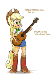 Size: 1280x1792 | Tagged: safe, artist:heir-of-rick, applejack, daily apple pony, equestria girls, g4, back to the future, dialogue, female, guitar, ponied up, solo