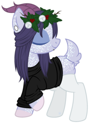 Size: 1238x1682 | Tagged: safe, artist:cayfie, oc, oc only, deer, bells, clothes, ear piercing, earring, eyes closed, hoodie, horns, mistleholly, piercing, simple background, socks, solo, stockings, transparent background