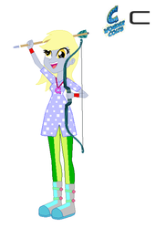 Size: 451x659 | Tagged: safe, artist:karalovely, derpy hooves, equestria girls, g4, my little pony equestria girls: friendship games, archery, arrow, background human, bow (weapon), female, simple background, solo, wondercolts