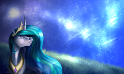 Size: 1600x960 | Tagged: safe, artist:mylittleasspit, princess celestia, g4, crying, female, hoers, looking up, night, solo