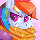 Size: 128x128 | Tagged: dead source, safe, artist:sirmasterdufel, rainbow dash, g4, clothes, female, icon, rogue, scarf, solo