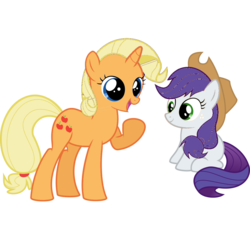 Size: 1128x1024 | Tagged: artist needed, safe, edit, applejack, rarity, g4, female, filly, has science gone too far?, head swap, lesbian, ship:rarijack, shipping, simple background, transparent background, vector, wat, what has science done